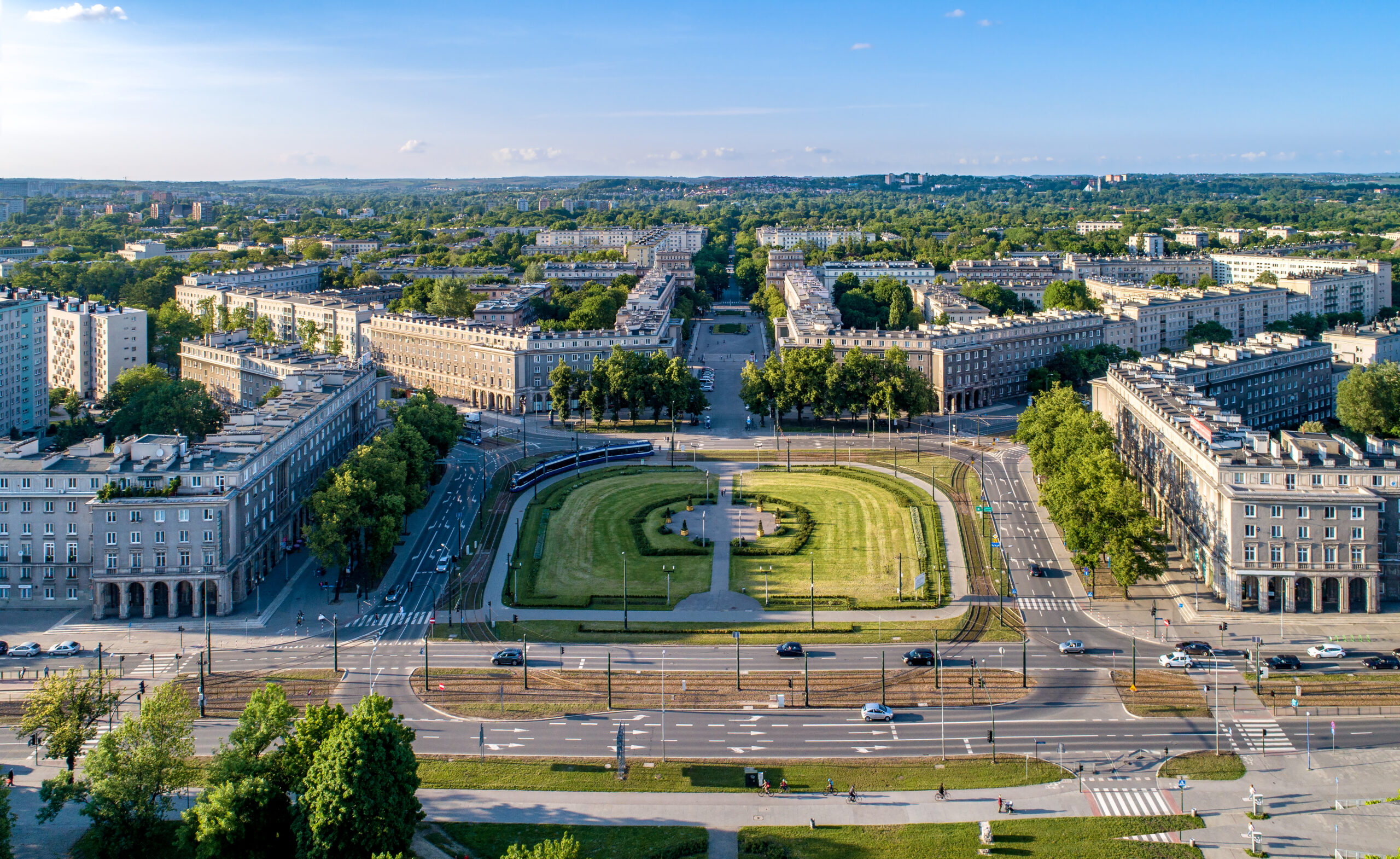 Kraków, Poland. Aerial panorama of Nowa Huta (New Steel Mill), one of only two entirely planned and build socialist realist settlements in the world. Originally the town, now a district of Cracow