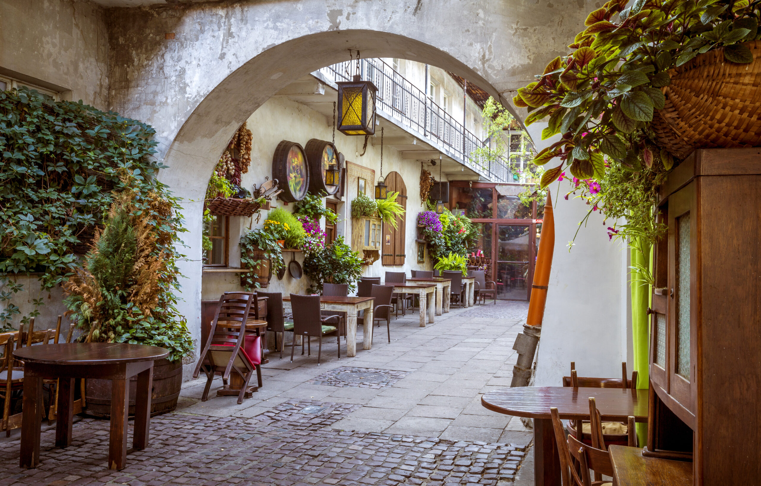Krakow, Poland - August 29, 2016: Restaurant in Jewish Quarter of the Kazimierz district in Krakow, Poland