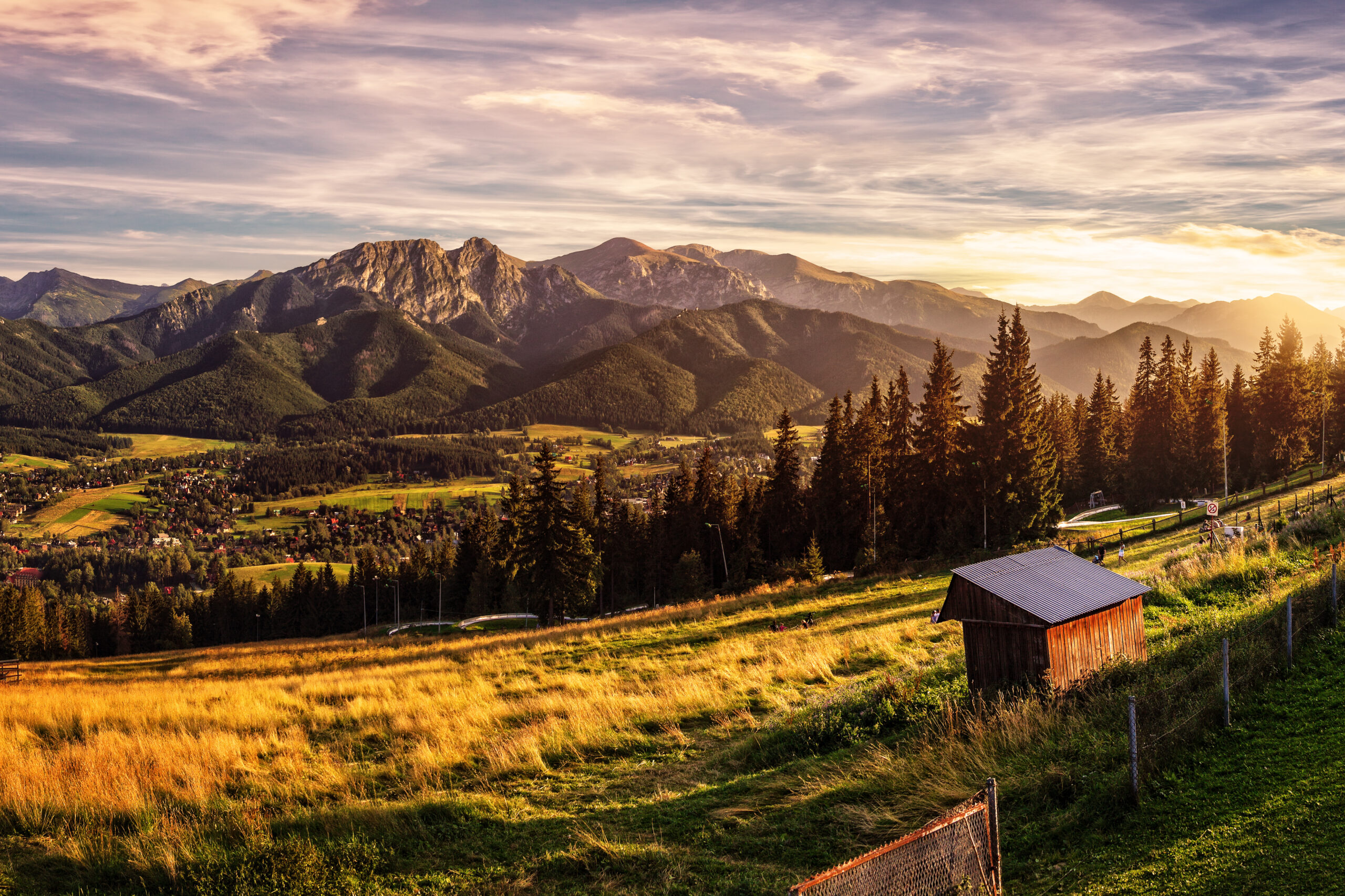 Gubalowka - view on panorama of Tatras at sunset, Poland.