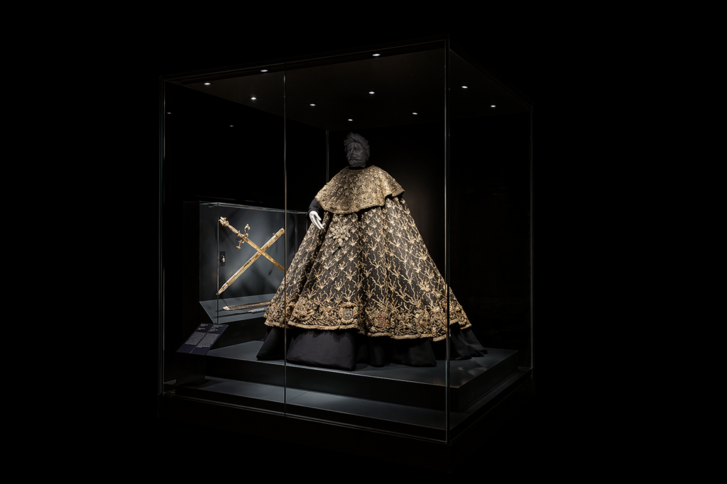 Ceremonial cloak of a Knight of the Order of the Holy Spirit displayed in the Wawel Royal Treasury in Krakow.