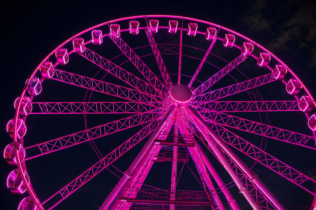Krakow Eye Ferris wheel seen from below against the sky