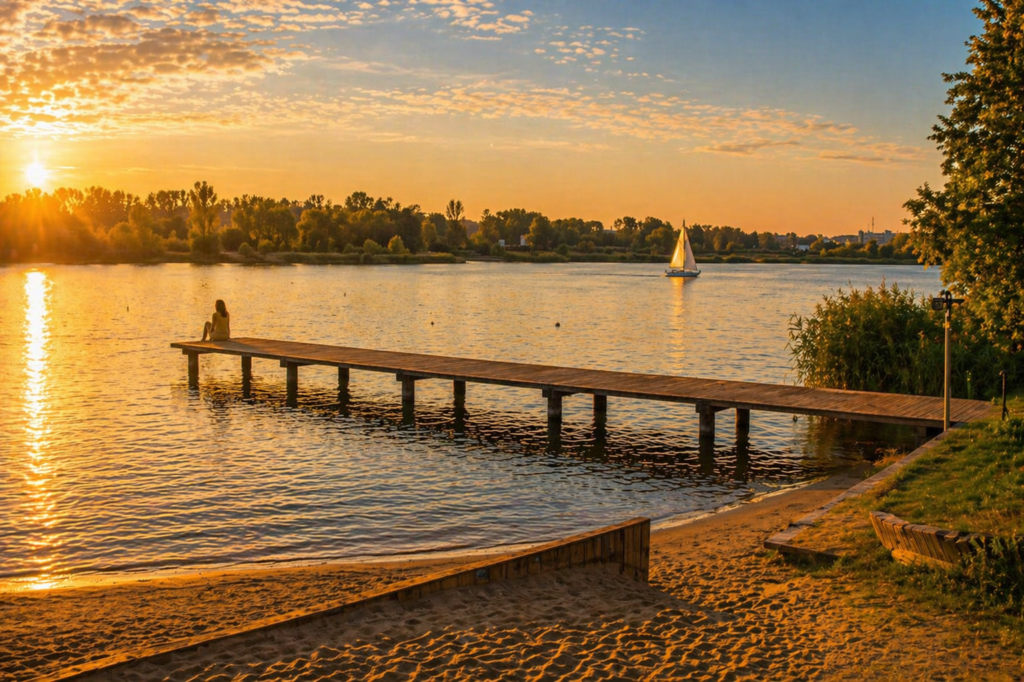 Bagry Reservoir in Krakow with piers and waterside recreation