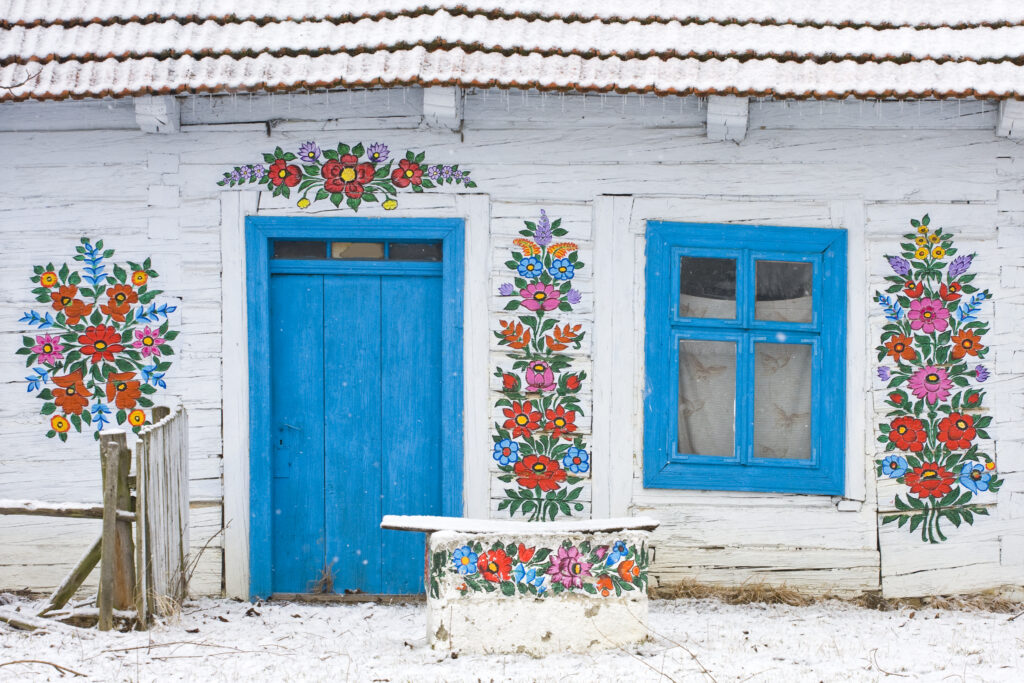 A unique village famous for colourful hand-painted houses decorated with traditional floral patterns.